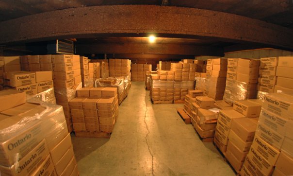 Aging cheese in the Jensen warehouse.